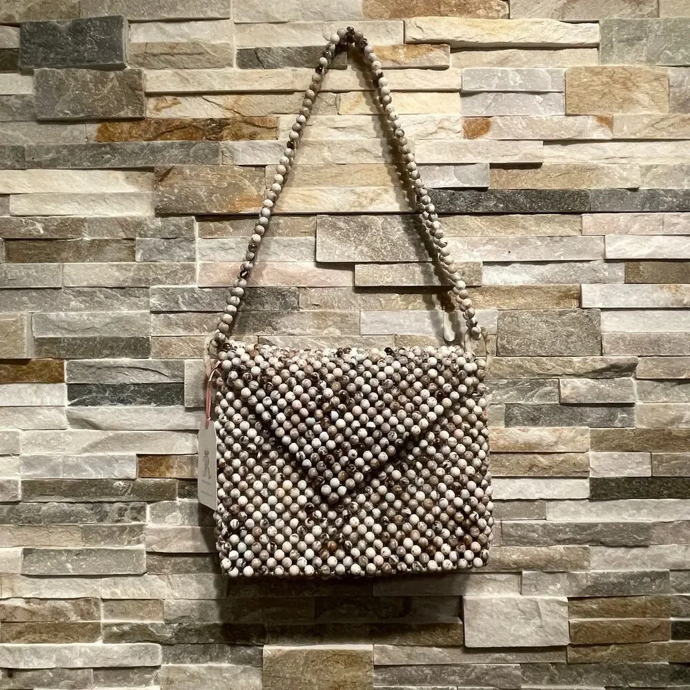 Rachel Ashwell Marble Beaded Shoulder Bag | Neutral Cottagecore Crossbody NWT